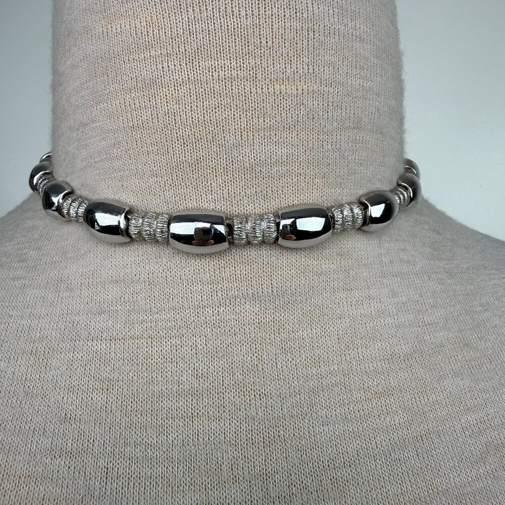 Vintage Monet Smooth Chunky Silver Tone Choker Necklace 14-16" - Picture 1 of 7